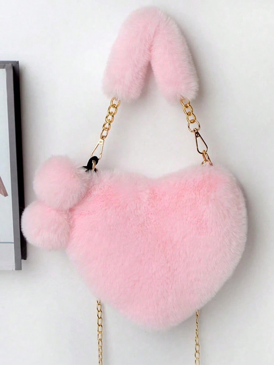 Furry Heart-Shaped Girls Purse