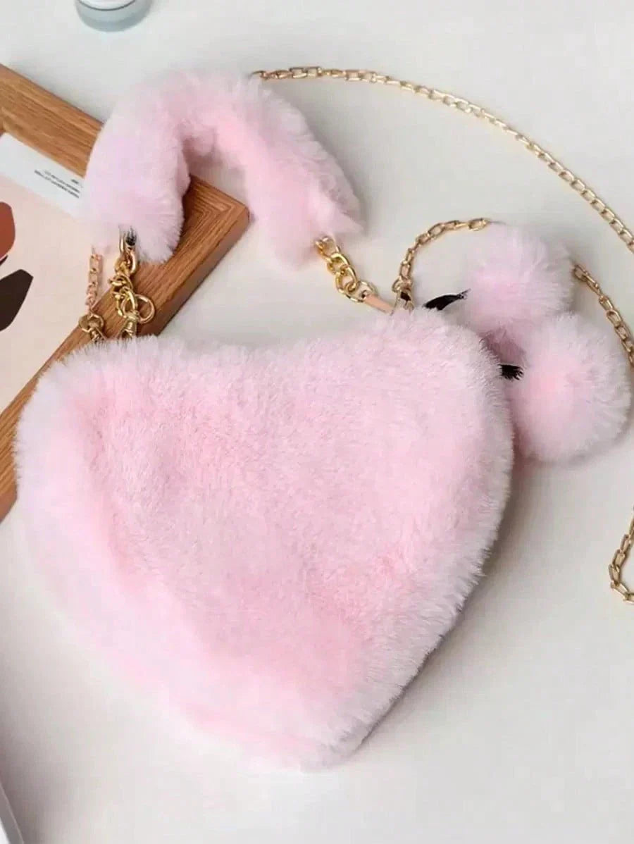 Furry Heart-Shaped Girls Purse