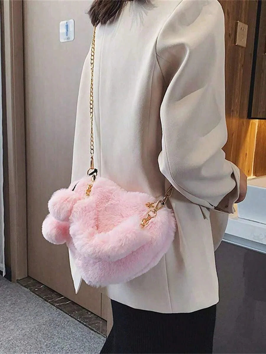Furry Heart-Shaped Girls Purse