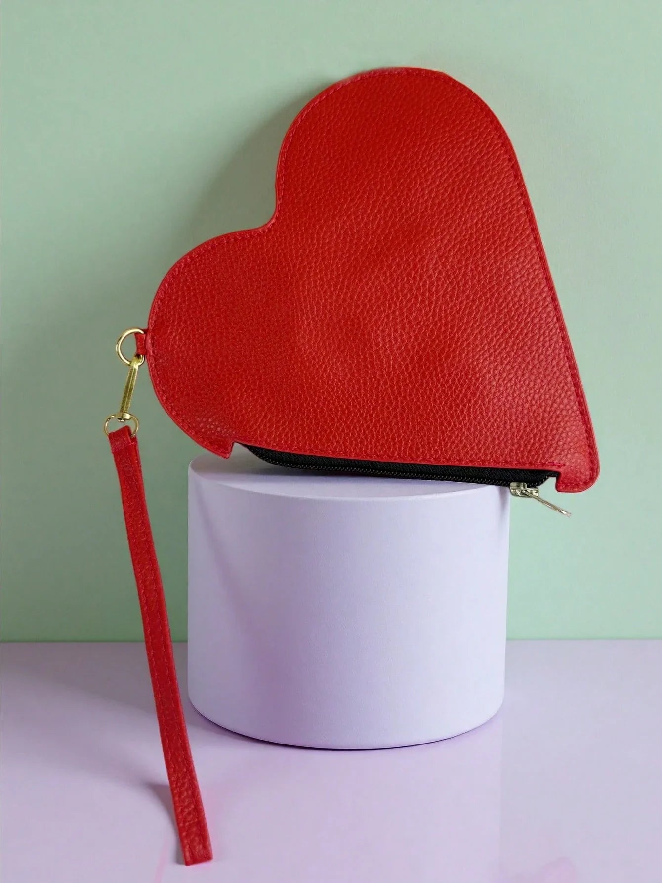 Red Heart-Shaped Wristlet Bag
