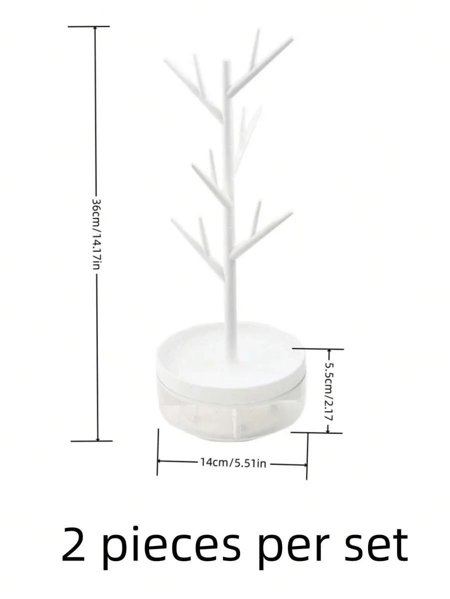 Elegant Rotating White Tree Branch Jewelry Storage Box