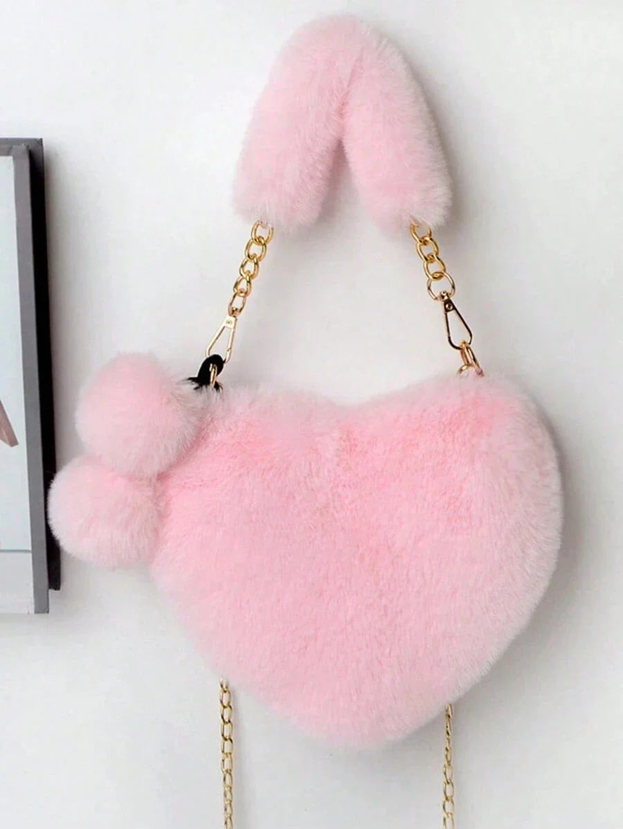 Furry Heart-Shaped Girls Purse