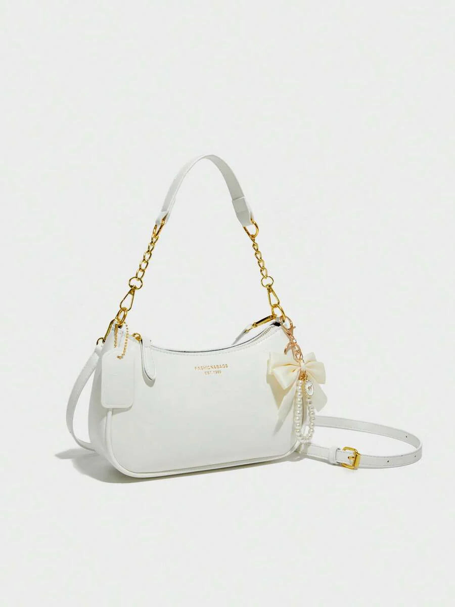White Ladies' Shoulder Bag Made Of PU Material