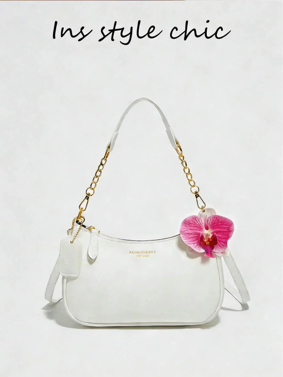 White Ladies' Shoulder Bag Made Of PU Material