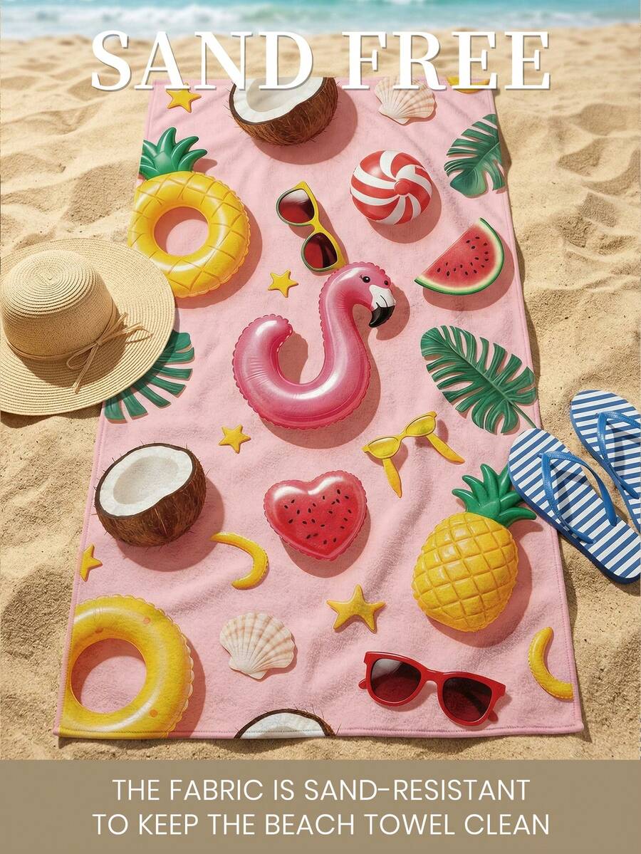 1pc Printed Beach Towel, Summer Fruit Pattern Swimwear