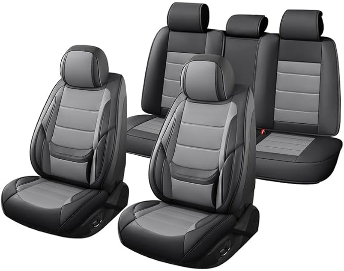 Car Seat Covers Custom Fit for Chevrolet/Chevy Bolt 2016-2026 , Premium Faux Leather Waterproof Car Seat Protectors with Lumbar Support, Breathable Anti-Slip Easy to install(Black&Gray,Full set)