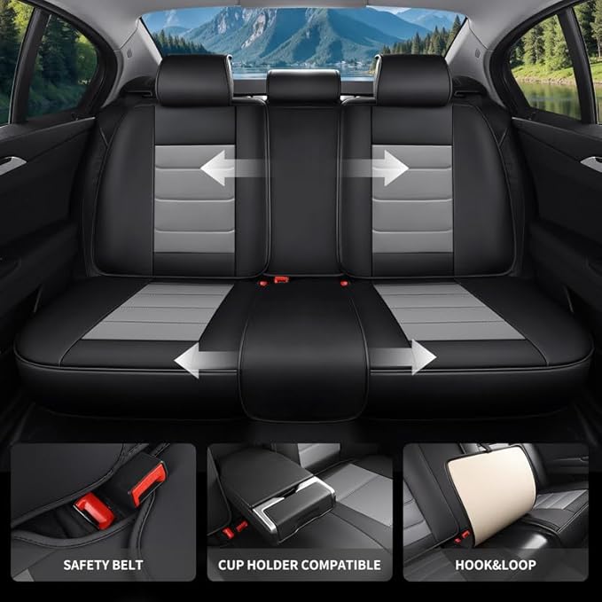Car Seat Covers Full Set Custom Fit for Ford Taurus 1999-2018 - Premium Leather with Lumbar Support, Breathable, Anti-Slip & Excellent Seating Experience (Black&Gray, Full Set)