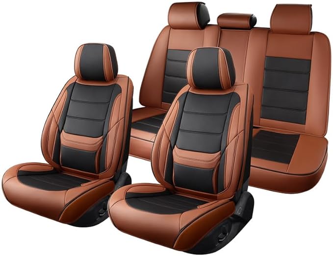 Car Seat Covers Custom Fit for Chevrolet/Chevy Spark 2012-2022 , Premium Faux Leather Waterproof Car Seat Protectors with Lumbar Support, Breathable Anti-Slip Easy to install(Black&Brown,Full set)