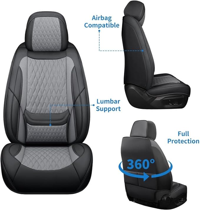 Car Seat Covers Full Set Custom Fit for Saturn Aura 2006-2009 - Premium Faux Leather with Lumbar Support | Breathable, Waterproof, Anti-Slip, Durable (Black&Gray,Full Set)