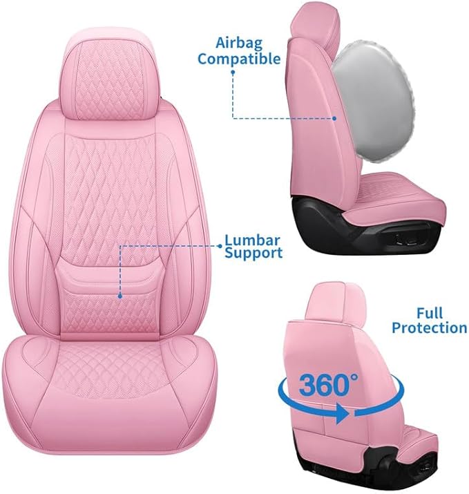 Front Seat Car Seat Covers Custom Fit for Chevrolet/Chevy Bolt 2016-2026 - Premium Faux Leather with Lumbar Support | Breathable, Waterproof, Anti-Slip, Durable (Pink,Front Seat)