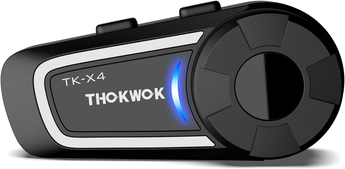 TK-X4 Motorcycle Bluetooth Headset, 6 Riders 2000m Helmet Intercom with Bluetooth 5.1/Music Share/Top-Tier Noise Reduction/HiFi Stereo Sound,Universal Communication System Headphones(1 Pack)