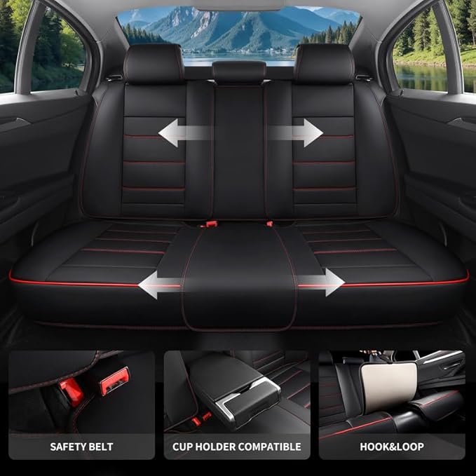 Car Seat Covers Full Set Custom Fit for Ford Bronco Sport 2021-2026-Luxury Leather with Lumbar Support, Breathable, Waterproof, Anti-Slip, Durable, Easy to Install (Black&Red,Full Set)