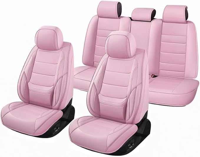 Car Seat Covers Custom Fit for Chevrolet/Chevy Bolt 2016-2026, Premium Faux Leather Waterproof Car Seat Protectors with Lumbar Support, Breathable Anti-Slip Easy to Install(Pink,Full Set)