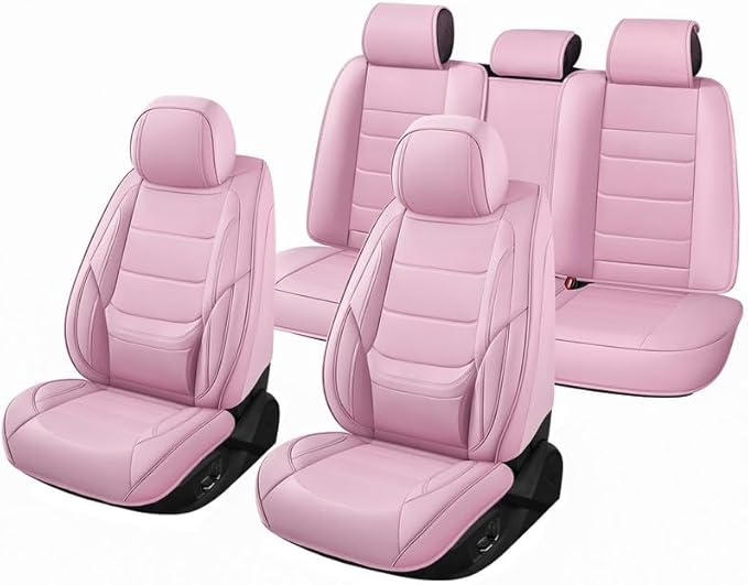 Car Seat Covers Full Set Custom Fit for Ford Fusion 2007-2020 - Premium Leather with Lumbar Support, Breathable, Anti-Slip & Excellent Seating Experience (Pink, Full Set)