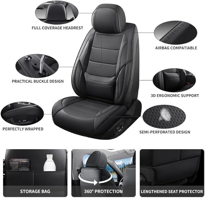 Car Seat Covers Full Set Fit for Buick Regal 2009-2020, Premium Faux Leather Waterproof Car Seat Protectors with Lumbar Support, Breathable Anti-Slip Easy to Install(Black,Full Set)