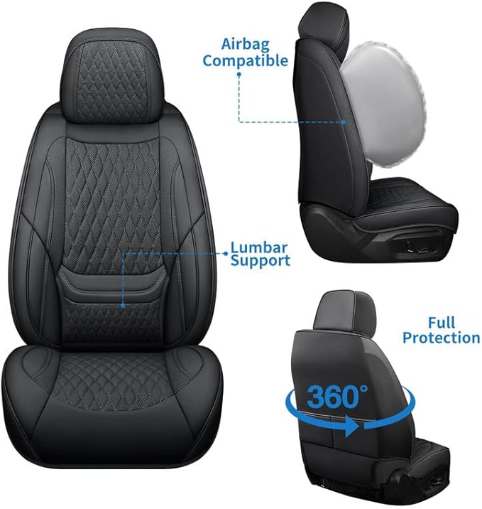Front Seat Car Seat Covers Custom Fit for Buick Lacrosse 2004-2019 - Premium Faux Leather with Lumbar Support | Breathable, Waterproof, Anti-Slip, Durable (Black,Front Seat)
