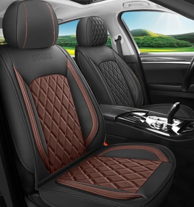 LINGVIDO Car Seat Covers Full Set (5 Seats) - Premium Perforated Nappa Leather, Waterproof Shield, Omni-Adapt Fit SUVs Sedans, Ultimate Family & Pet Protection