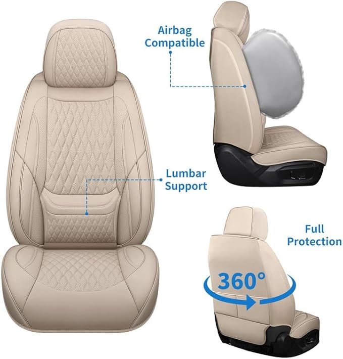 Car Seat Covers Full Set Custom Fit for Chevrolet/Chevy Cruze 2011-2019 - Premium Faux Leather with Lumbar Support | Breathable, Waterproof, Anti-Slip, Durable (Beige,Full Set)