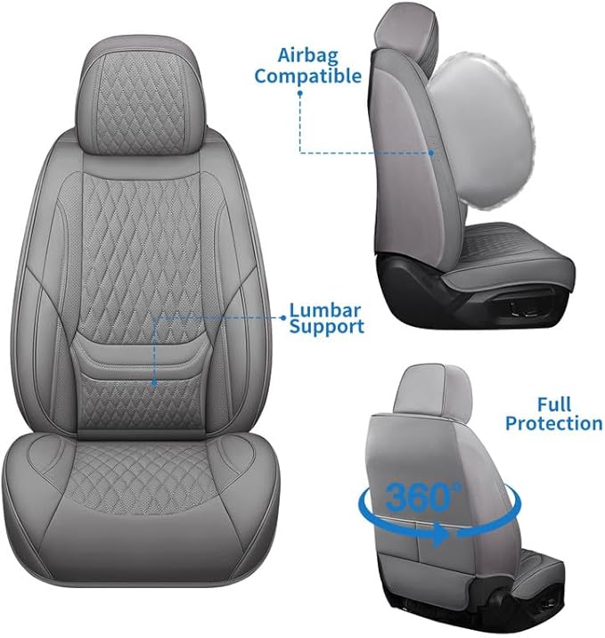Car Seat Covers Full Set Custom Fit for Chevrolet/Chevy Sonic 2011-2020 - Premium Faux Leather with Lumbar Support | Breathable, Waterproof, Anti-Slip, Durable (Gray,Full Set)