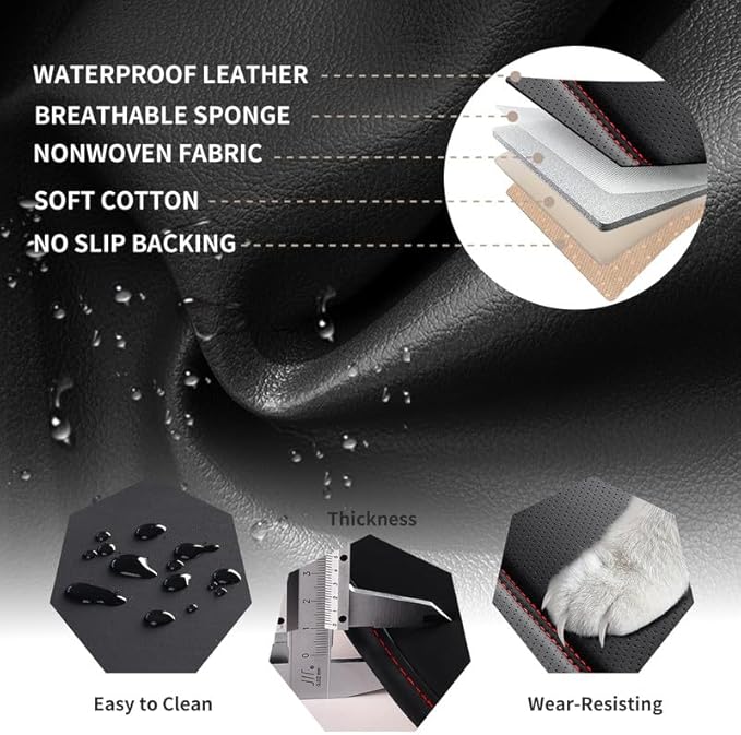 Car Seat Covers Full Set Custom Fit for Chevy Trailblazer 2021-2026-Luxury Leather with Lumbar Support, Breathable, Waterproof, Anti-Slip, Durable, Easy to Install (Black&Red,Full Set)
