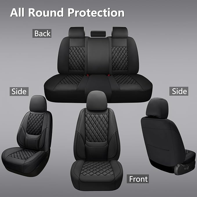 Car Seat Covers Front Pair,Universal Fit for Cars,SUVs,Trucks,and Sedans,Faux Leather Car Seat Cushion Compatible with Airbags,Waterproof Car Seat Protector,Black