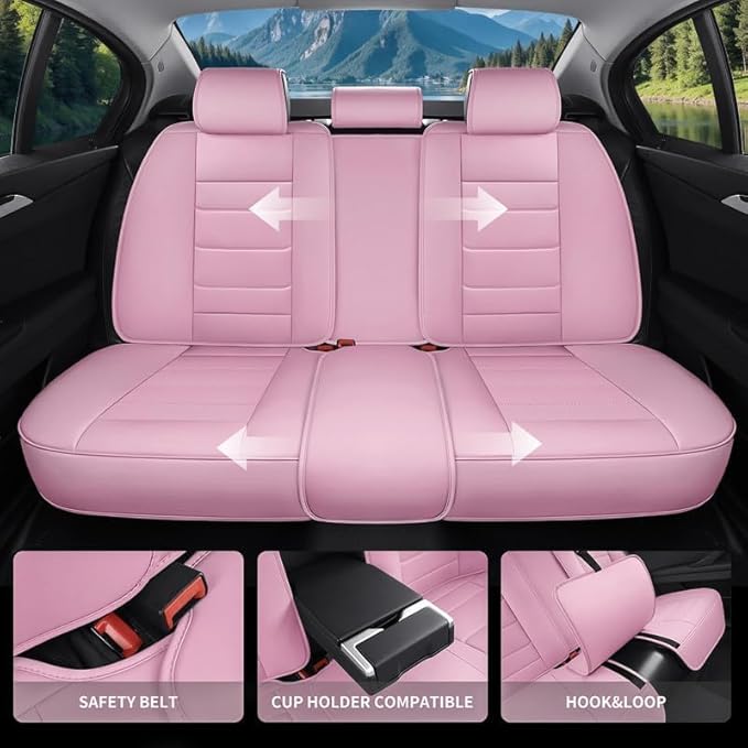Car Seat Covers Custom Fit for Chevrolet/Chevy Cobalt 2004-2010, Premium Faux Leather Waterproof Car Seat Protectors with Lumbar Support, Breathable Anti-Slip Easy to Install(Pink,Full Set)