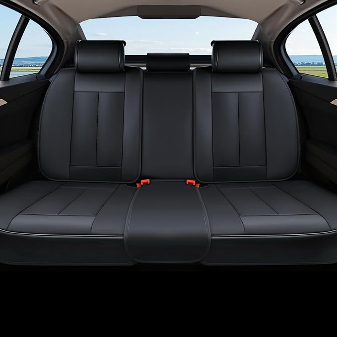 Coverado Dog Car Seat Cover for Back Seat Cover, Black Rear Car Seat Covers, 3-Pieces Waterproof Car Seat Cushion, Car Seat Protector, Leather Seat Cover Seat Protector Universal Fit Most Cars