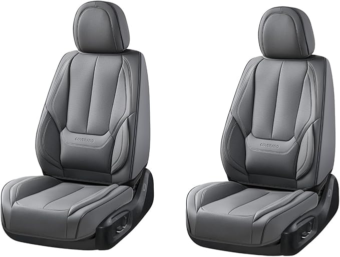 Coverado Seat Covers, Car Seat Covers Front Seats, Car Seat Cover, Car Seat Protector Waterproof, Car Seat Cushion Nappa Leather, Gray Seat Covers Carseat Cover Universal Fit for Most Cars
