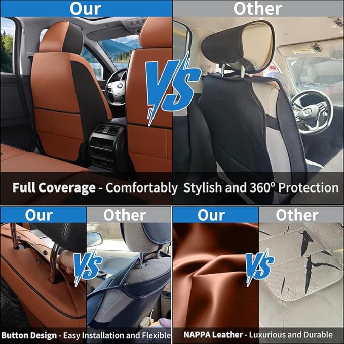 Car Seat Covers Full Set Custom Fit for Mercury Milan 2006-2011-Luxury Leather with Lumbar Support, Breathable, Waterproof, Anti-Slip, Durable, Easy to Install (BlackBrown,Full Set)