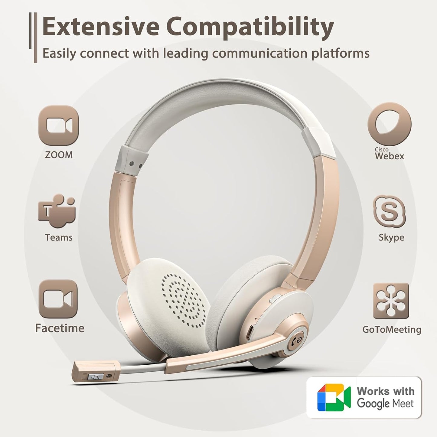 Wireless Headset with Mic for Work, Bluetooth Headset with AI Noise Canceling Microphone, Wireless Headphones with USB Dongle, Charging Base & Mic Mute for for PC/Cell Phones/Call Center/Teams
