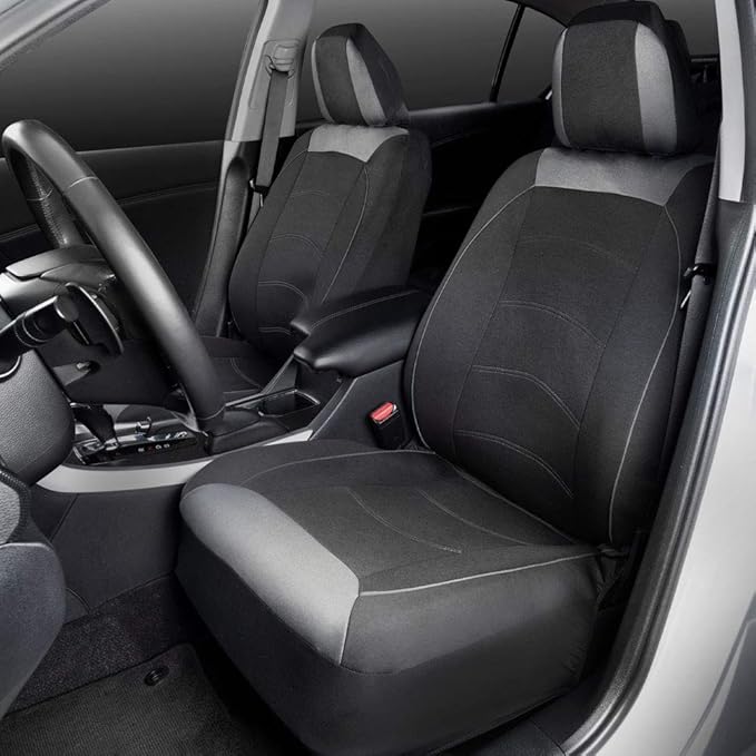 Motor Trend (2) Car Seat Covers for Front Seats with (2) Trimmable Car Floor Mats – Universal Fit Auto Accessories for Cars, Trucks, SUVs, Vans – Interior Protection and Vehicle Interior Shield Combo