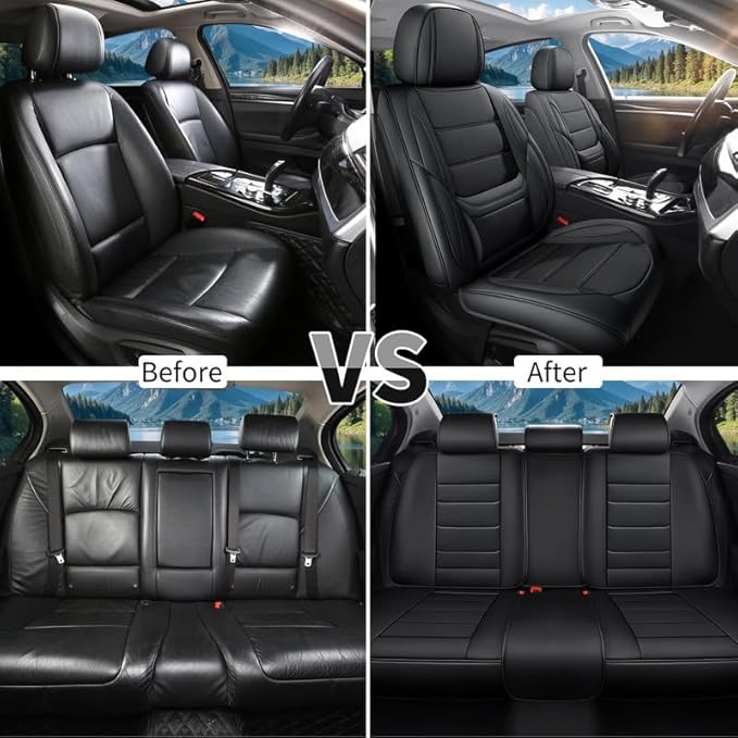 Car Seat Covers Full Set Fit for Buick Regal 2009-2020, Premium Faux Leather Waterproof Car Seat Protectors with Lumbar Support, Breathable Anti-Slip Easy to Install(Black,Full Set)