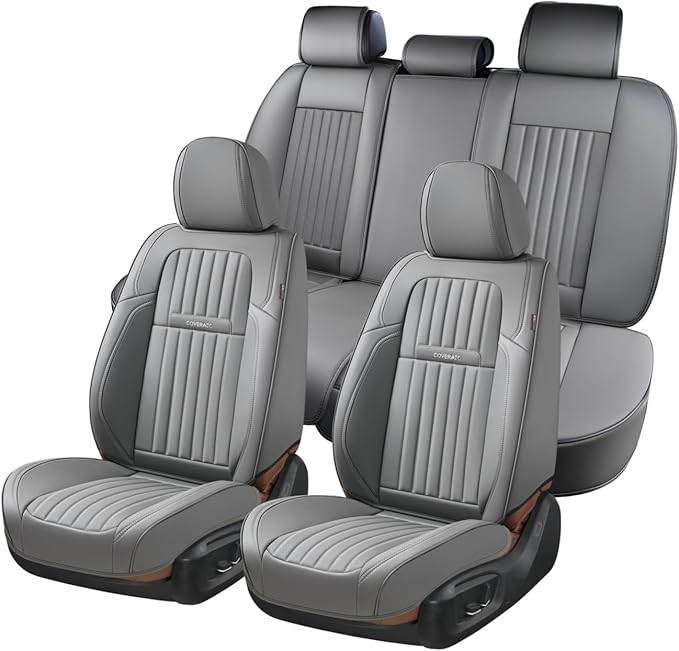 Coverado Car Seat Covers Full Set, Gray Car Seat Cover, Seat Covers for Cars, Waterproof Car Seat Protector, 5 Pieces Nappa Car Seat Cushion, Car Seat Covers Front Seats and Back Fit for Most Cars