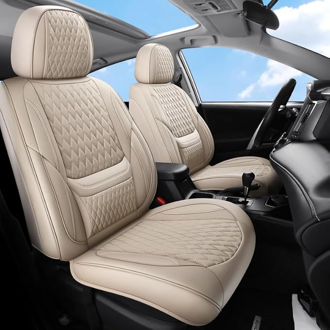 Car Seat Covers Full Set Custom Fit for Chevrolet/Chevy Cruze 2011-2019 - Premium Faux Leather with Lumbar Support | Breathable, Waterproof, Anti-Slip, Durable (Beige,Full Set)