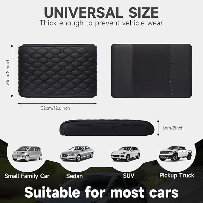 Center Console Armrest Cover, Universal Leather Waterproof Armrest Seat Box Cover Protector, Car Armrest Cover Cushion with 2 Storage Bags(Black) (Gray)