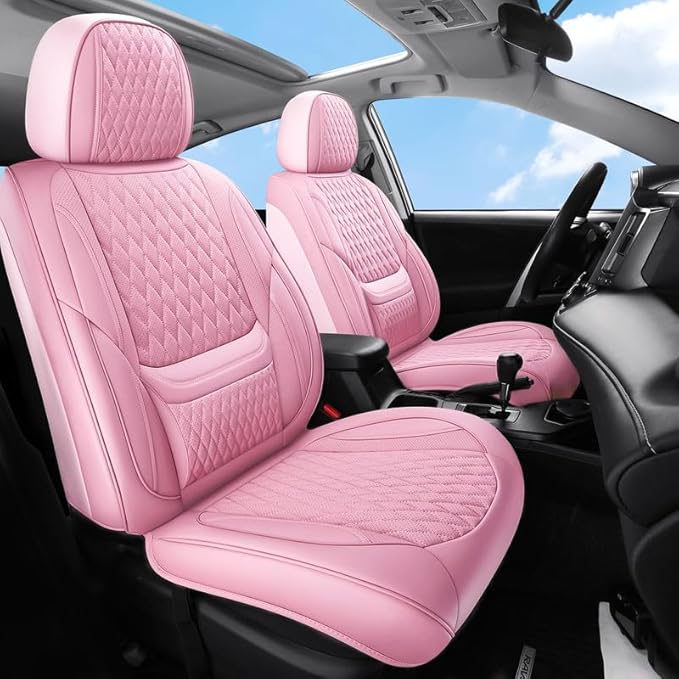 Car Seat Covers Full Set Custom Fit for Ford Bronco Sport 2021-2026 - Premium Faux Leather with Lumbar Support | Breathable, Waterproof, Anti-Slip, Durable (Pink,Full Set)