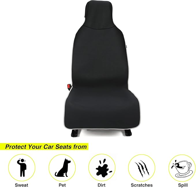 Waterproof Neoprene Car Seat Cover, Sweatproof Non-Slip Seat Protector, Universal Fit for Front Bucket or Rear Bench Seat of Cars, SUVs, Vans, Trucks, Compatible with Airbags and Armrests