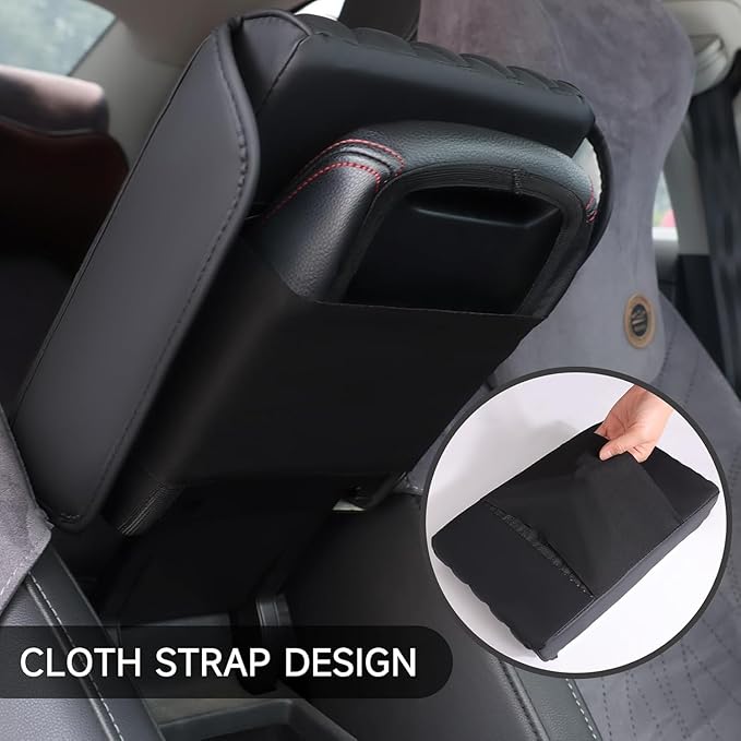 Center Console Armrest Cover, Universal Leather Waterproof Armrest Seat Box Cover Protector, Car Armrest Cover Cushion with 2 Storage Bags(Black) (Gray)