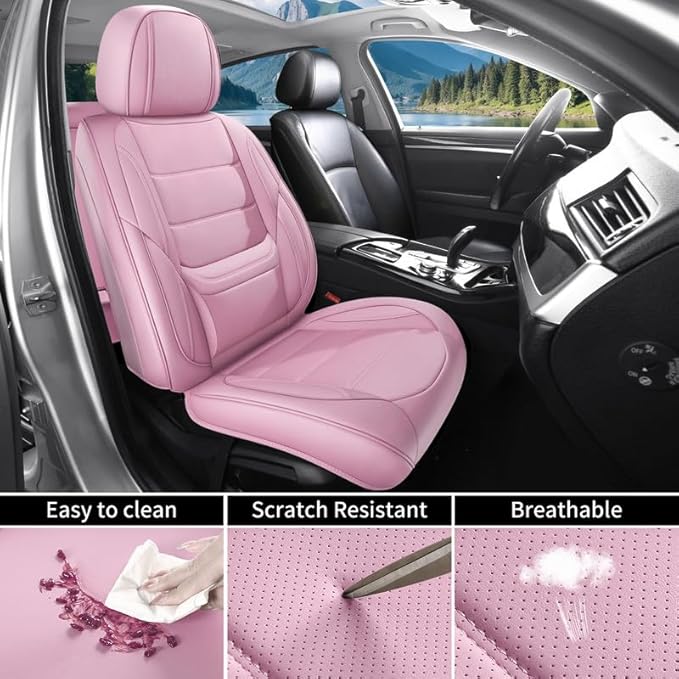 Car Seat Covers Full Set Custom Fit for Ford Explorer 2001-2025 2026 - Premium Faux Leather with Lumbar Support, Waterproof, Breathable, Anti-Slip, Easy to install &Protectors (Pink, Full Set)