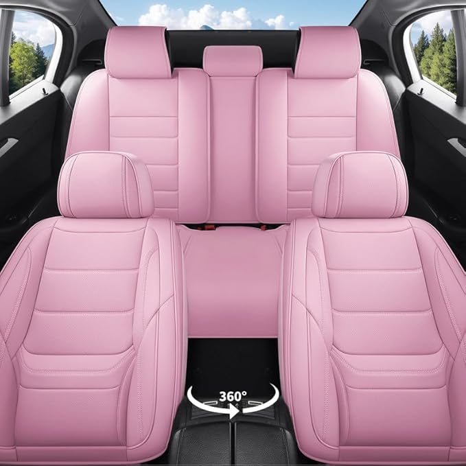 Car Seat Covers Full Set Custom Fit for Ford Explorer 2001-2025 2026 - Premium Faux Leather with Lumbar Support, Waterproof, Breathable, Anti-Slip, Easy to install &Protectors (Pink, Full Set)