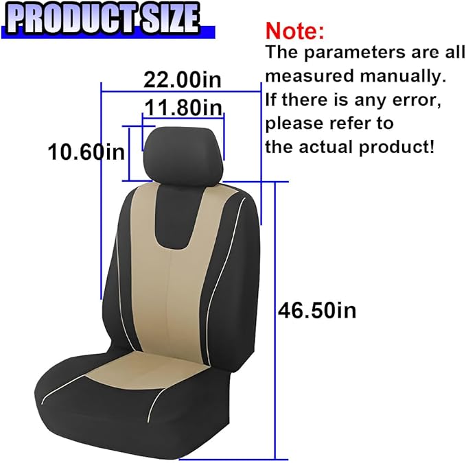 YoRise 2PCS Car Seat Covers, Comfortable Breathable Front Seat Covers, Highly Elastic Automotive Seat Protector Cover Accessories for RV, SUV, Truck, Sedan (Beige)