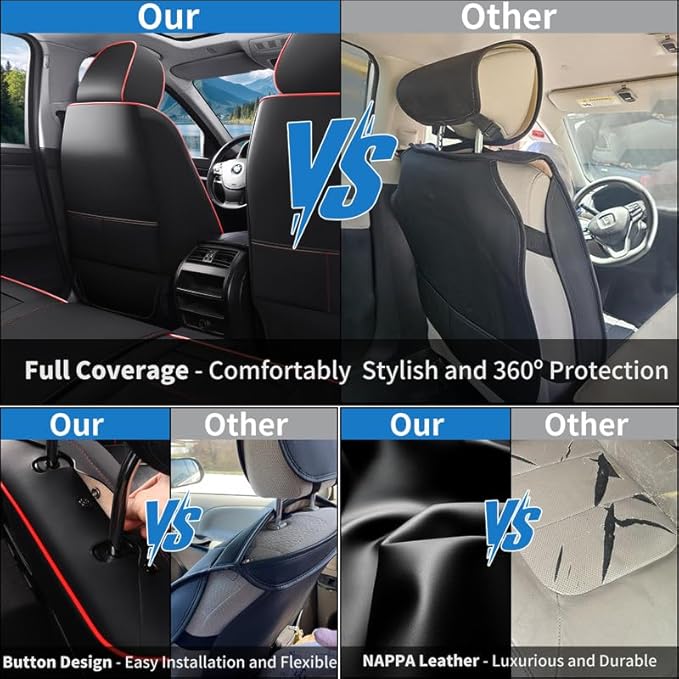 Car Seat Covers Full Set Custom Fit for Ford Bronco Sport 2021-2026-Luxury Leather with Lumbar Support, Breathable, Waterproof, Anti-Slip, Durable, Easy to Install (Black&Red,Full Set)