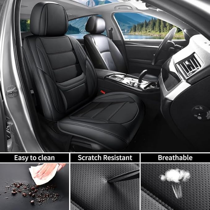 Car Seat Covers Full Set Fit for Buick Regal 2009-2020, Premium Faux Leather Waterproof Car Seat Protectors with Lumbar Support, Breathable Anti-Slip Easy to Install(Black,Full Set)
