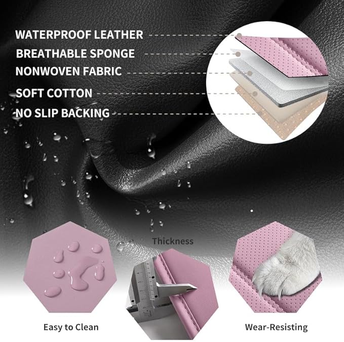 Car Seat Covers Full Set Custom Fit for Mercury Milan 2006-2011 - Premium Leather with Lumbar Support, Breathable, Anti-Slip & Excellent Seating Experience (Pink, Full Set)