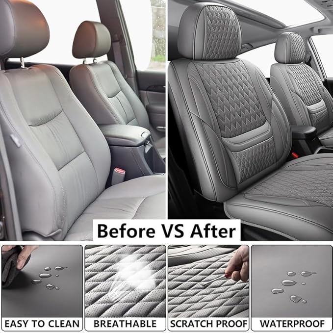 Car Seat Covers Full Set Custom Fit for Chevrolet/Chevy Cruze 2011-2019 - Premium Faux Leather with Lumbar Support | Breathable, Waterproof, Anti-Slip, Durable (Gray,Full Set)