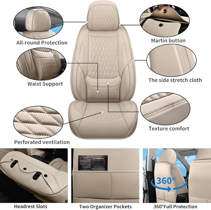 Front Seat Car Seat Covers Custom Fit for Buick Lacrosse 2004-2019 - Premium Faux Leather with Lumbar Support | Breathable, Waterproof, Anti-Slip, Durable (Beige,Front Seat)