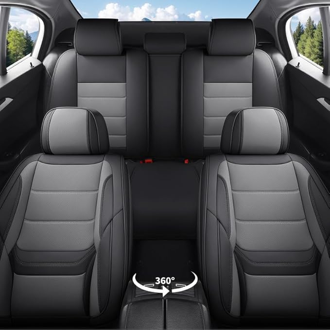 Car Seat Covers Full Set Fit for Buick Regal 2009-2020, Premium Faux Leather Waterproof Car Seat Protectors with Lumbar Support, Breathable Anti-Slip Easy to Install(Black&Gray,Full Set)