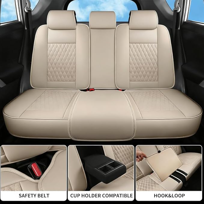 Car Seat Covers Full Set Custom Fit for Chevrolet/Chevy Equinox 2005-2026 - Premium Faux Leather with Lumbar Support | Breathable, Waterproof, Anti-Slip, Durable (Beige,Full Set)