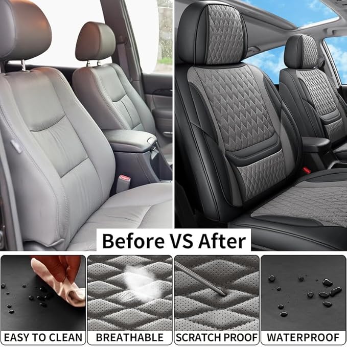 Car Seat Covers Full Set Custom Fit for Saturn Aura 2006-2009 - Premium Faux Leather with Lumbar Support | Breathable, Waterproof, Anti-Slip, Durable (Black&Gray,Full Set)