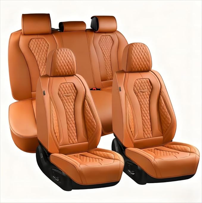 Coverado Seat Covers, Car Seat Covers Full Set, Leather Car Seat Cover, Car Seat Covers Front Seats Back Seat Cover Seat Protector Universal Fit Most Cars (Brown-All, FullSet)